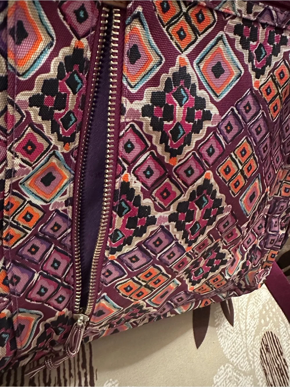 Vera Bradley Multicolor Geometric Laptop Backpack with Purple Base